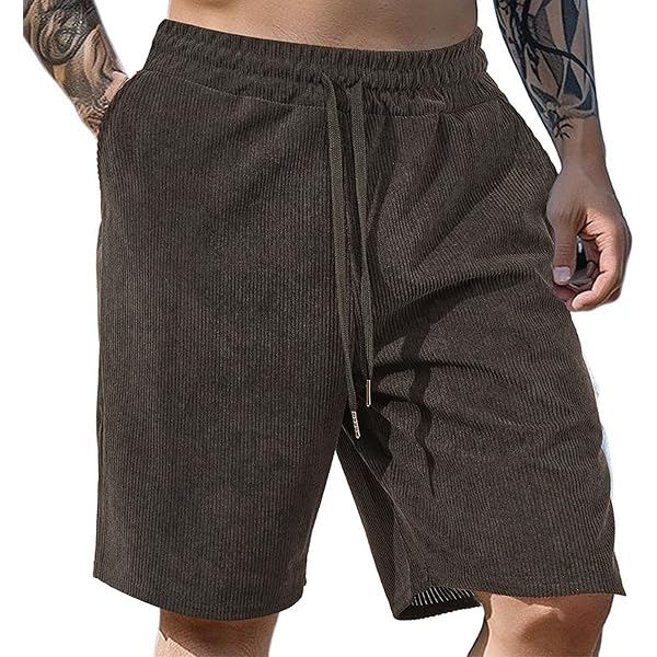 WENKOMG1 Waffle Shorts for Men Knitted Elastic Waist Drawstring